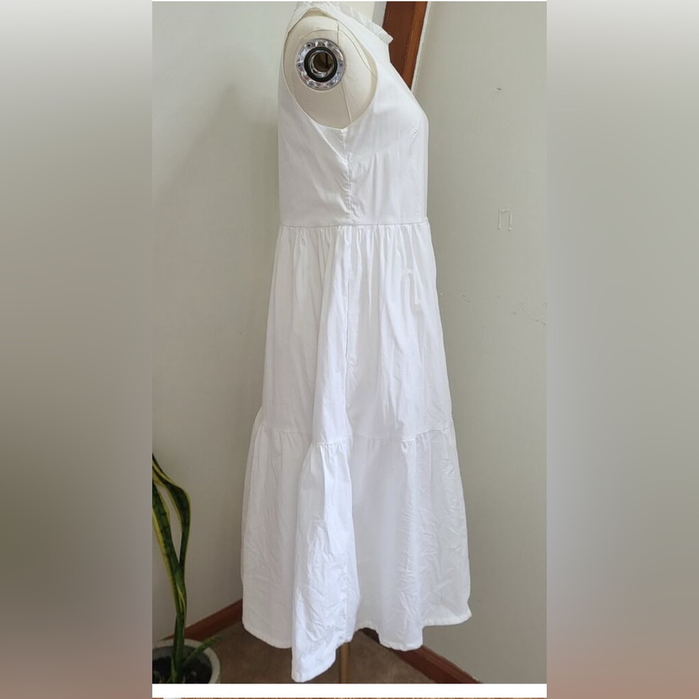 J.CREW White Sleeveless Poplin Tiered Midi Dress Size 6 - Picture 7 of 9
